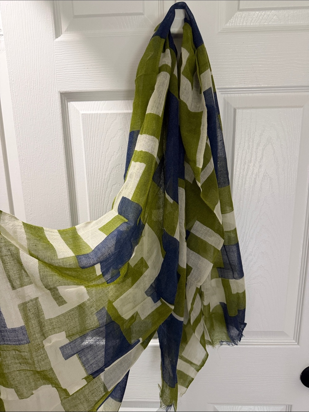 Lightweight Olive & Blue Geometric Women's Scarf - Picture 3 of 6